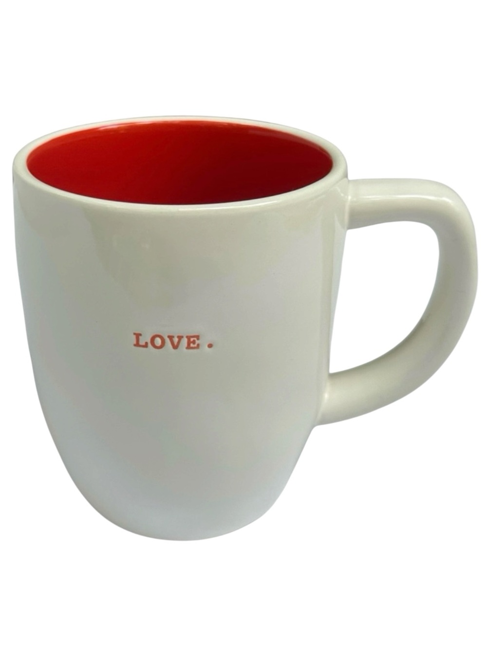 Rae Dunn LOVE Mug Coffee Tea White with Red Letters and Interior Dimples 2017 OG